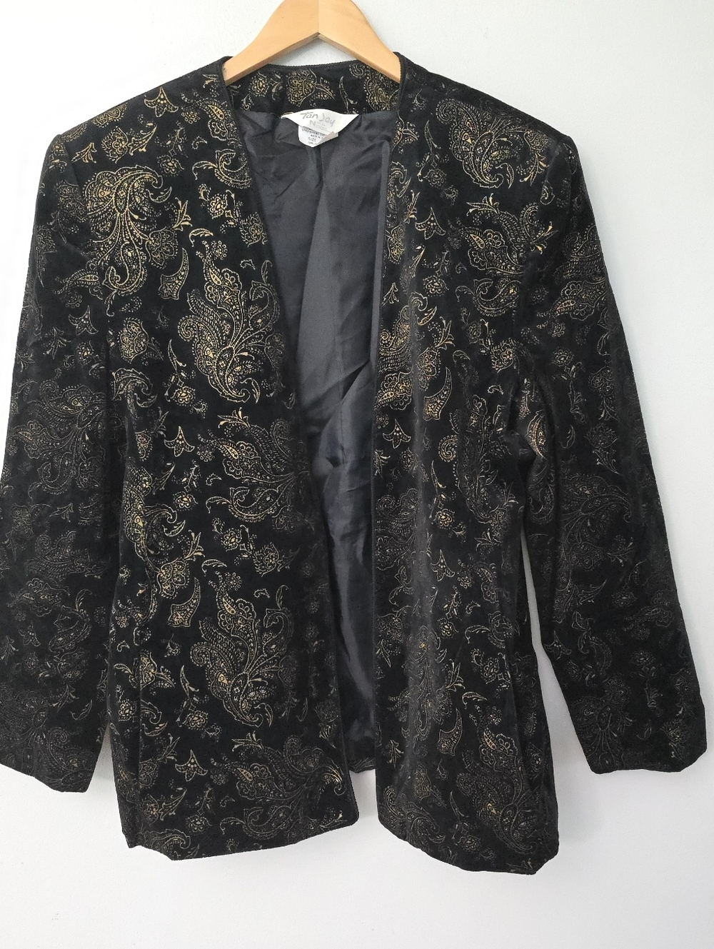 Tan Jay By Nygard Blazer Womens 18W Black Paisley Velvet Retro Vintage Smoking